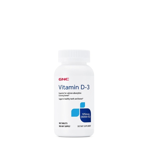 [BRSWIFYNAB5WOAY3] GNC Vitamin D3 125mcg Supplement, 5000 IU, Supports Teeth and Bone Health, 180 Servings