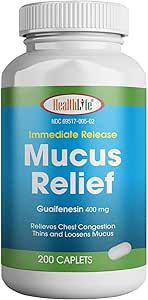 [BRSW2ZIHBANAICT6] HealthLife® Mucus Relief Guaifenesin Caplets 400 mg, Immediate Release (300 Count) Fast Acting Expectorant, Thin and Loosens Mucus, Relieves Chest Congestion, Cough, Cold and Flu