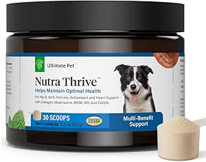 [BRSRMBT7OAFWO3QV] Ultimate Pet Nutrition Nutra Thrive Canine, 40-in-1 Nutritional Powder Supplement for Dogs with Digestion and Immune Support, Vitamins, Minerals, Probiotics, Enzymes, 30 Scoops
