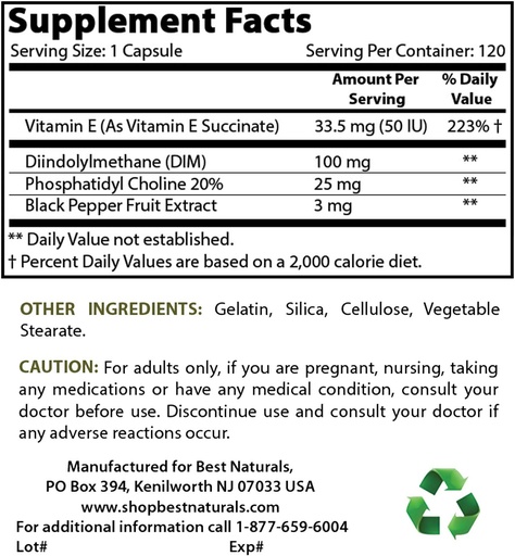 [BRSRMBQEBYAWMYLH] Best Naturals DIM Supplement 100 mg & Vitamin B12 6000 mcg