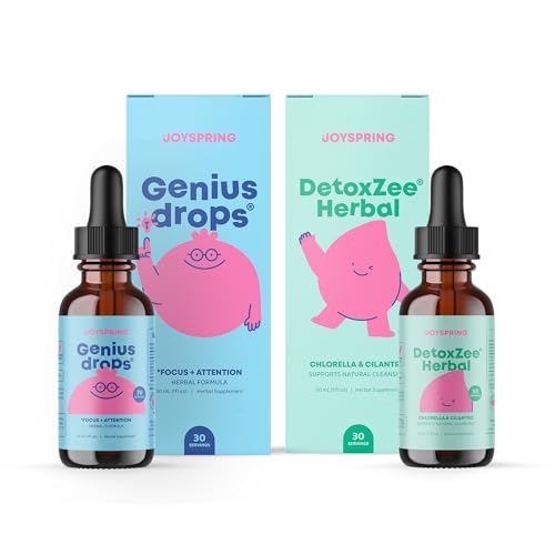[BRSRAGTRCQFQYDQU] JoySpring Genius Drops & DetoxZee Herbal Bundle | Kids Vitamins Naturally Sourced, Non-GMO, Non-Alcoholic Liquid Formula, Immunity Health Support | Vegan & Vegetarian Supplements