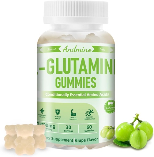 [BRSRA235OEFAGG34] L-Glutamine Gummies 1000 mg, με Trehalose, L συμπλήρωμα γλουταμίνης Υποστήριξη Εντερική, Ενισχύστε την Ανοσολογική & Μυική Υγεία, για Ενήλικες & Παιδιά, Μη-ΓΤΟ, Vegan, Χωρίς Γλουτένη, Grape Flavor, 60
