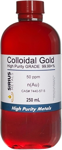 [BRSRAZQKOANRUE3X] True Colloidal Gold (50 ppm) - 99.99+% Purity - 250 mL (8.45 Fl Oz) in a Clear BPA-Free Plastic Bottle, 1 Count (Pack of 1)