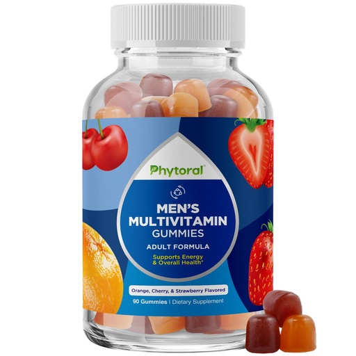 [BRSWYBD2AAAQKGT7] Phytoral Natural Multivitamin for Men Gummies with Zinc - Vitamin D C A & Biotin B6 B12 Full Health Supplement - 90 Count (Pack of 1)