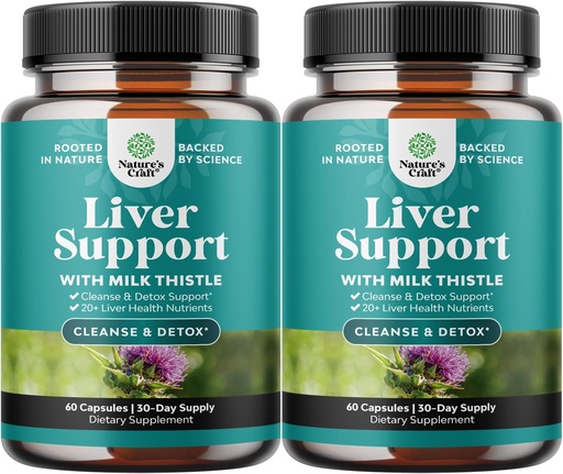 [BRSROZAECQNBGADF] Natures Craft Liver Cleanse Detox & Repair 2 Pack Bundle - Herbal Liver Support Milk Thistle Supplement - Silymarin Milk Thistle Supplements with Dandelion Root, Choline, Beetroot & Artichoke Extract