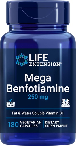 [BRSWGAICB4NBM3LV] Life Extension Mega Benfotiamine, 250 mg, 180 Veg caps with Thiamine - Vitamin B1 Supplement