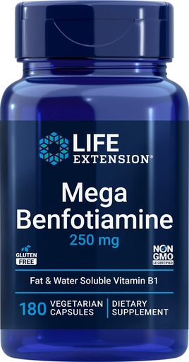 [BRSWGAICB4NBM3LV] Life Extension Mega Benfotiamine, 250 mg, 180 Veg caps with Thiamine - Vitamin B1 Supplement
