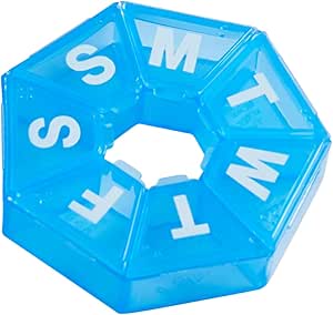 [BRSRMZI7CIIRYC3V] EZY DOSE 7-Day Weekly Pill Organizer, Daily Medicine Container and Vitamin Planner, Round Supplement Case, Compact Travel Friendly, Portable Storage Sorter, 7-Sided Circle, Blue BPA Free