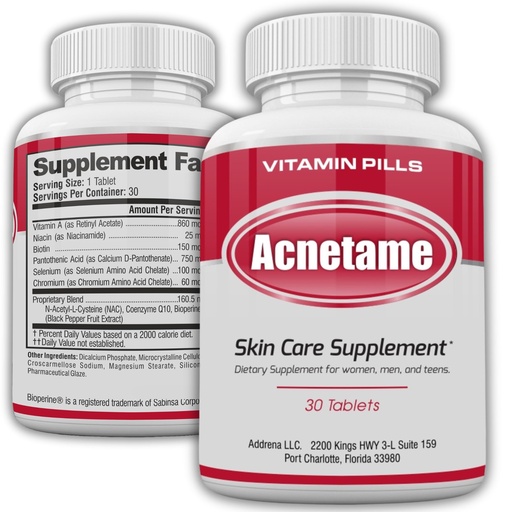 [BRSWGFQPCFYRYCDF] Acnetame Acne Pills 30 Day- Supplements for Acne Vitamin Treatment- Tablets to Clear Oily Skin for Women, Men, Teens, and Adults