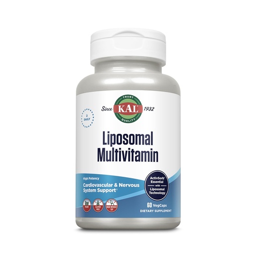 [BRSRA2TRPMNWAFYV] KAL Liposomal Multivitamin - High Potency Liposomal Vitamin C, D-3, and More - Men and Women Multivitamin for Cardiovascular and Nervous System Support - 30 Servings, 60 VegCaps