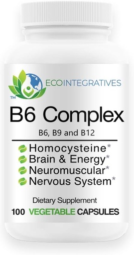 [BRSROZIDAV5AKEI2] B6 Complex Vegan Vitamin B6, B9 Folate, B12 Methylcobalamin Supports Cardiovascular, Neuromuscular, Nervous System, Homocysteine, Energy, Blood Cell & Bone Health 100 Caps