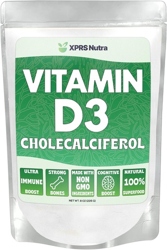 [BRSW2ZYYAV7RO2TF] XPRS Nutra Vitamin D3 Powder (Cholecalciferol) - Unflavored VIT D for Bones and Immunity - Vitamin D3 Powder for Muscle Function - Vitamin D Supplements (8 Ounce)