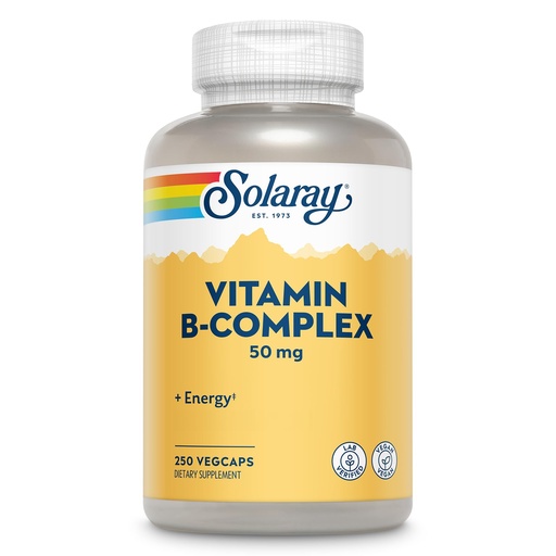 [BRSWIYQIOUMQM2QZ] SOLARAY Vitamin B Complex 50 mg - Cellular Energy Vitamins - Metabolism and Nerve Health Support with Vitamin B12, Vitamin B1, B6, Niacin, Folic Acid, Biotin and Other B Vitamins - Vegan, 250 VegCaps