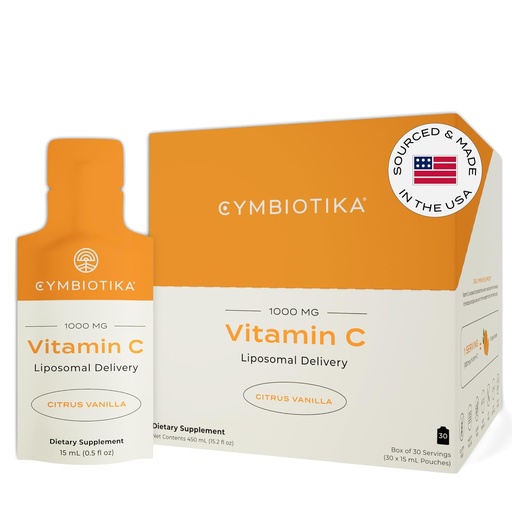 [BRSWY2YEPMNAYF37] CYMBIOTIKA Vitamin C Individual Packets, Liposomal Delivery, Supplement for Immune Support, Collagen Boost, & Healthy Aging, Skin Hydration Packets, Citrus Vanilla Flavor, 30 Count