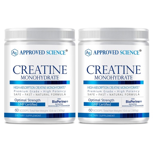 [BRSROCQ5AUCGEE3X] Approved Science Creatine Monohydrate Powder – with BioPerine – Supports Strength, Lean Muscle & Recovery – 5 g Per Serving – Unflavored Creatine Powder – Non-GMO, Vegan – 120 Servings (Pack of 2)