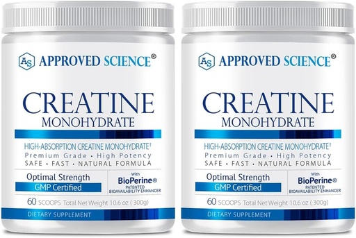 [BRSROCQ5AUCGEE3X] Polvo de Monohidrato de Creatina aprobado con BioPerine - Soporte de entrenamiento - 120 Servings - 5g Por Serving - Unflavored - Pack of 2 - Non-GMO, Vegan