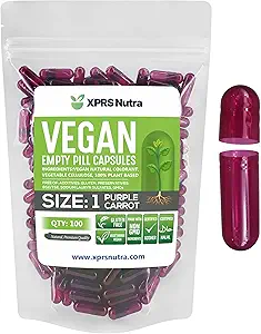 [BRSWYH3RDIFAAE3B] XPRS Nutra Size 1 Empty Capsules - 100 Count Empty Vegan Capsules - Vegetarian Pills - DIY Vegetable Capsule Filling- Veggie Pill Caps for Do-It-Yourself Supplements (Purple Carrot)