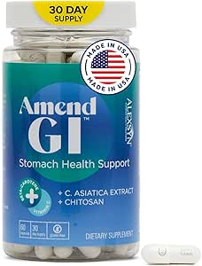 [BRSROZQKAR6RUD3P] Amend GI All-Natural Stomach Health Support 60 Capsules - Nutraceutical for Stress-Induced Ulcer Symptoms - Supports Healing and Digestive Health with Asiatica Extract & CM Chitosan