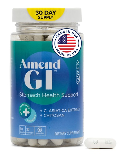 [BRSROZQKAR6RUD3P] Amend GI All-Natural Stomach Health Support 60 Capsules - Nutraceutical for Stress-Induced Ulcer Symptoms - Supports Healing and Digestive Health with Asiatica Extract & CM Chitosan