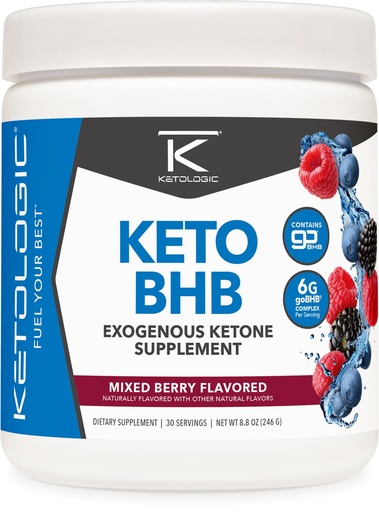 [BRSROAITAENGGG3U] Ketologic Keto BHB (Mixed Berry Flavor) 30 Servings - Exogenous Ketone Supplement with goBHB, Beta-Hydroxybutyrate Salts