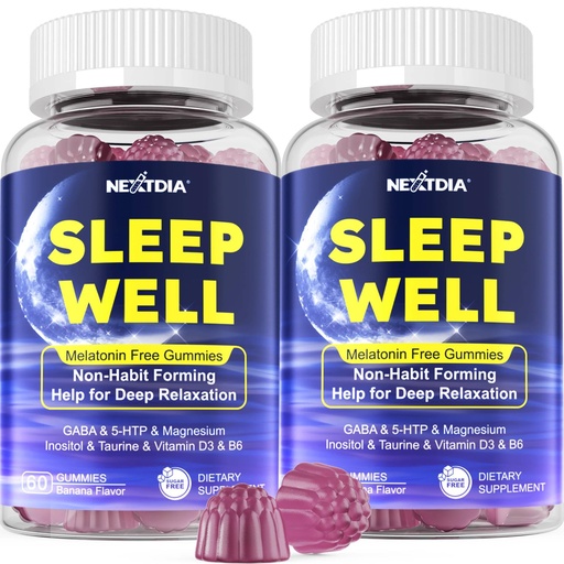 [BRSRA2T7CMMWCELZ] Nextdia Melatonin Free Sleep Gummies with Magnesium Glycinate, GABA, 5-HTP, L-Theanine, Valerian, Chamomile, Lemon Balm, Vitamin D3 & B6 - Hormone & Drug- Free, Non-Habit Forming,2 Pack