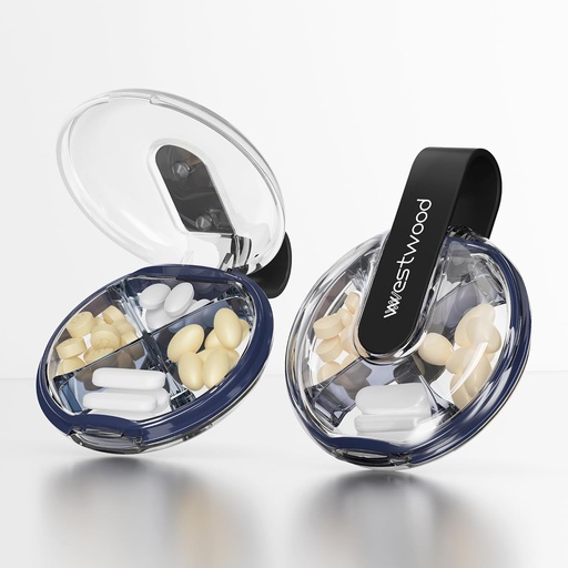 [BRSROBQBAQPQGAD7] Kleiner Pillen-Gehäuse, niedliche Pillen-Box für Geldbeutel und Tasche, 4 Kompartment abnehmbare Pillenhalter, Portable Travel Pille Organizer für Vitamine, Ergänzungen, Fischöle (schwarz)