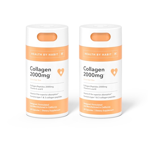 [BRSRMEDQCR7AA3TH] Health by Habit Collagen Supplement 2 Pack (120 Capsules) - Vitamin C & Vitamin E, 2000mg, Collagen Peptides, Superior Absorption, Support Your Skin, Non-GMO, Sugar Free (2 Pack)