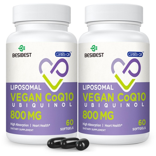 [BRSROGAKOQCBQF3G] Liposomal Ubiquinol CoQ10 800 MG Softgel, High Absorption CoQ10 Ubiquinol Supplement, Active Coenzyme Q10 800mg, Powerful Antioxidant for Heart & Brain Function, Energy Production, 120 Vegan Softgels