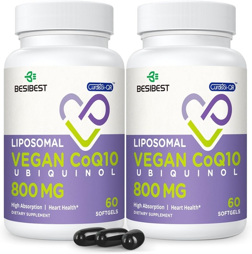 [BRSROGAKOQCBQF3G] Liposomal Ubiquinol CoQ10 800 MG Softgel, alta absorción CoQ10 Ubiquinol Suplemento, Active Coenzyme Q10 800mg, potente antioxidante para la función cerebral del corazón, producción de energía, 120 Vegan Softgels