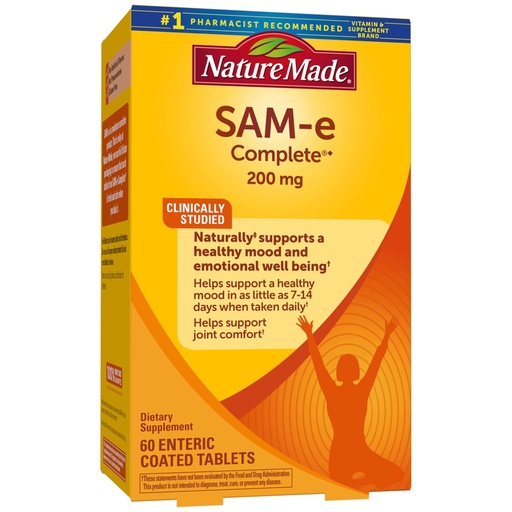 [BRSWIYT3A54GC3DU] Nature Made SAM-e 200mg Complete, Dietary SAM-e Supplement for Mood Support, 60 Tablets, 30 Day Supply