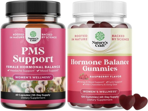 [BRSROCYBA5YQKYI2] Bundle of PMS Support with DIM, Chasteberry, Black Cohosh & Ashwagandha for Period Cramps Menopause Bloating Mood Swing and Hormone Balance Gummies Support Menstrual Cycle with Vitamin B6 & Dong Quai