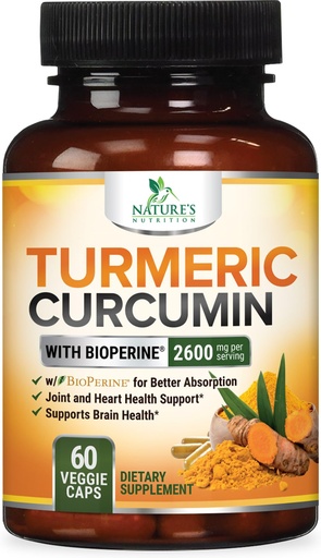 [BRSWGYIOOV5AKAIV] Turmeric Curcumin Supplement - 2400mg Organic Turmeric Per Serving - 95% Curcuminoids & BioPerine Black Pepper Extract for Best Absorption - Natural Vegan Joint Support - Bottled in USA - 60 Capsules