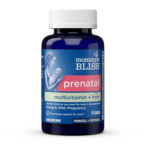 [BRSWYYARBMNQY3QV] Mommy's Bliss Prenatal Multivitamin with Iron and Folic Acid, Supports Baby Development + Mom Immune System & Energy Levels w/ B Vitamins & Probiotics, Vegan & Gluten Free (45 Servings)