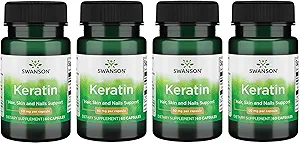 [BRSWGFD3B4AQECA4] Swanson Keratin (from Tibetan Wool) - Natural Supplement Promoting Healthy Joints, Hair, Skin & Nails - Helps Nourish Healthy Connective Tissues - (60 Capsules, 50mg Each) (4 Pack)