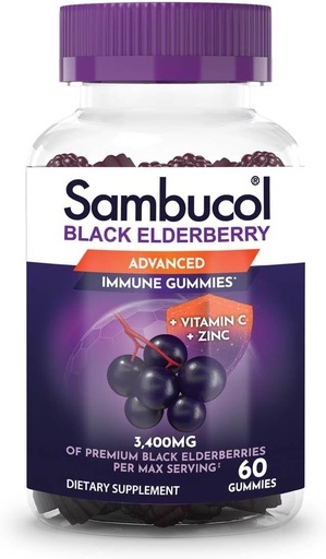 [BRSWGAL2DN7RMFI3] Sambucol Black Elderberry Gummies - Elderberry with Zinc and Vitamin C for Adults, Sambucus Gummies, Immune Support - 60 Count