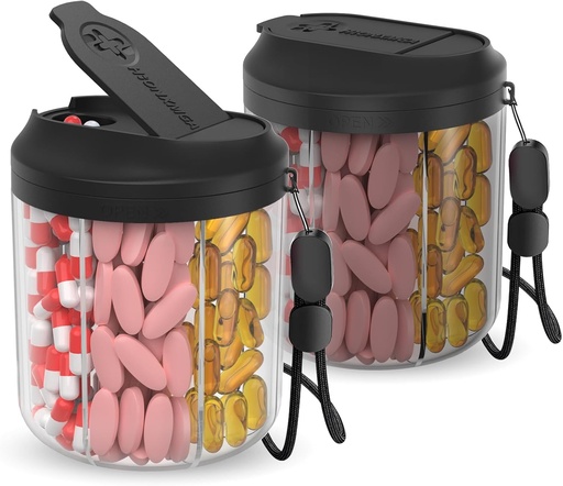 [BRSRAAT3AQNB6DY6] Pill Dispenser with 7 Large Compartments, Pill Bottle Organizer for Travel, Supplement Organizer with Anti-Mixing Design, BPA-Free Pill Container with 20 Pcs Labels, Black 2pcs
