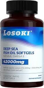 [BRSROAYFCENGY3LD] Losoki Deep Sea Fish Oil - 1000 mg EPA & DHA, Omega-3 Fatty Acids, Wild Caught Fish, Premium Burpless Softgel Supplements - 60 ct