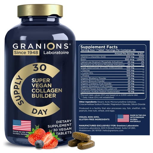 [BRSROZARCF5BYADA] Vegan Collagen Supplements for Women and Men - Plant Based Collagen Boost Tablets - Beauty Booster Vegan Biotin, Hyaluronic Acid, Amino Acids, Organic Collagen Peptides - 30 Collagen Vegan Pills