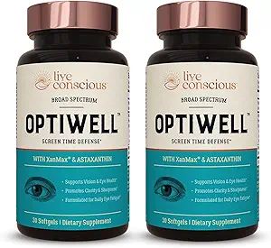 [BRSROYIDAQGQMCTV] Live Conscious Eye Vitamins Select AREDS 2 Ingredients with Vitamin E, Lutein, and Astaxanthin - OptiWell Eye Health Supplement and Blue Light Support (2 Pack)