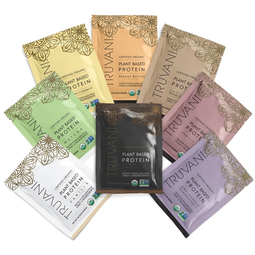 [BRSROZD6PJ5B63DA] Truvani Vegan Pea Protein Powder | Sample Pack | 20g Organic Plant Based Protein | 8 Single Serving Packets | Keto | Gluten & Dairy Free | Low Carb | No Added Sugar