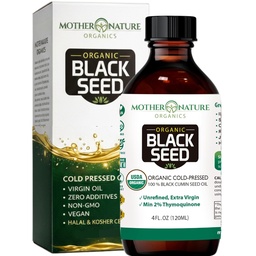Mother Nature USDA Organic Black Seed Oil – Cold Pressed, Unrefined & Vegan Nigella Sativa, High Thymoquinone (2%+), Omega 3 6 9 for Immune, Joint & Heart Support, Hair & Skin, Non-GMO, 4oz