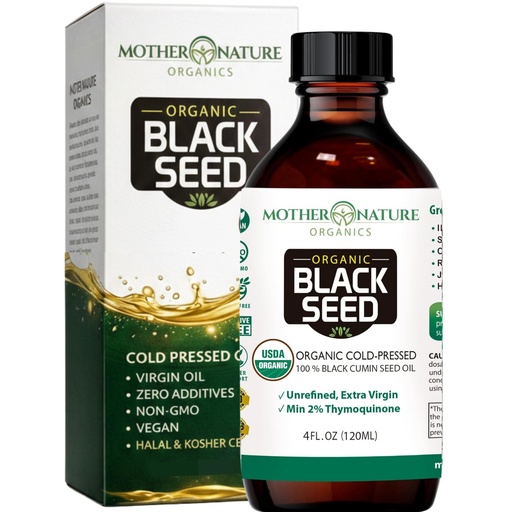 [BRSWGZANB4BWGDLO] Mother Nature USDA Organic Black Seed Oil – Cold Pressed, Unrefined & Vegan Nigella Sativa, High Thymoquinone (2%+), Omega 3 6 9 for Immune, Joint & Heart Support, Hair & Skin, Non-GMO, 4oz