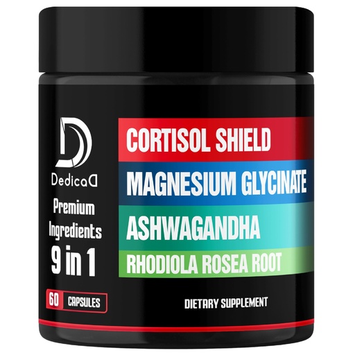 [BRSRAEL4AB5Q4G33] DEDICAD 9in1 Cortisol Shield - Magnesium Glycinate & Ashwagandha with Rhodiola, Phosphatidylserine, Passion Flower, L-Theanine, Apigenin, Licorice, Magnolia - Rest Well & Mood Balance - 60 Count