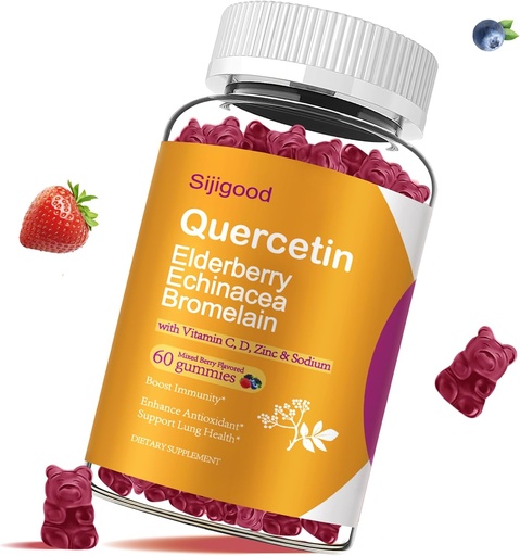 [BRSRMZQDBZ7R4CTV] Quercetin Gummies with Bromelain, Elderberry, Echinacea, Vitamin C D Zinc - Immune System Support 60 Counts Pure Quercetin Gummies for Kids & Adults