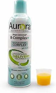 [BRSW2ZQ2CQNAKYI7] Aurora Nutrascience Mega-Liposomal B-Complex + Vitamin C, Supports Energy, Immune & Nervous System Health, Gluten Free, Non-GMO, Sugar-Free, Organic Fruit Flavor, 32 Servings, 16 Fl oz