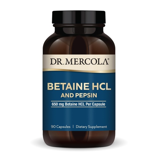 [BRSROY34CQCW2DQU] Dr. Mercola Betaine HCL & Pepsin - Digestive Support Supplement for pH Balance - Aids Mineral & Nutrient Absorption - Digestive Aid - Non-GMO, Gluten-Free & Soy-Free - 90 Capsules (30 Servings)