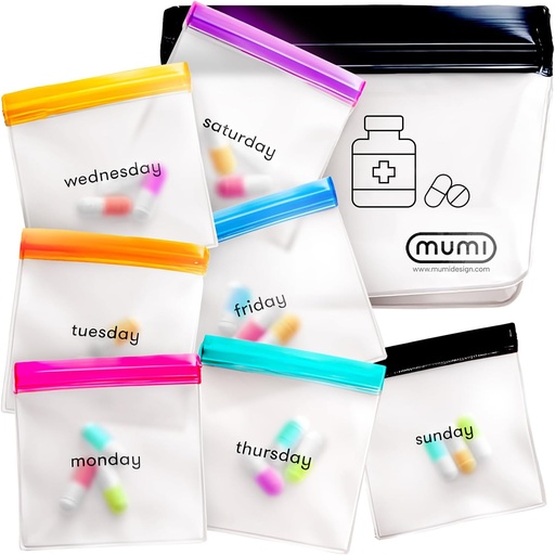 [BRSWGBQKA4ARSH37] MUMI Pill Pouch Set, 7 Mini Zipper Pouches für Pillen, kleine Pillen Taschen, wiederverwendbare Pillen Pouches für Medizin Reisen, Pocket Pill Organizer, Geldbeutel Zubehör, Vitamin Organizer