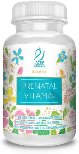 [BRSWGCTQC4PAAHLK] ACTIF Organic Prenatal Vitamin with 25+ Organic Vitamins, 100% Natural, DHA, EPA, Omega 3, and Organic Herbal Blend - Non-GMO, 90 Count