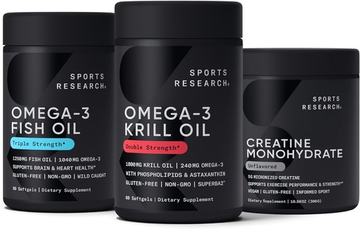 [BRSRAA3YCUHQIDLV] Sports Research Creatine Monohydrate Enhanced by The Omega Power House Antarctic Krill & Fish Oil with Triple Strength EPA DHA and Phospholipids, Choline & Astaxanthin - Fit for Champions