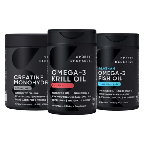 [BRSRAA3YCUHQIDLV] Sports Research® Creatine Monohydrate Enhanced by The Omega Power House Antarctic Krill & Fish Oil with Triple Strength EPA DHA and Phospholipids, Choline & Astaxanthin - Fit for Champions